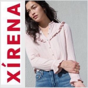 XiRENA  Gauze Esmay Ruffle Button Front Long Sleeve Shirt XS tan